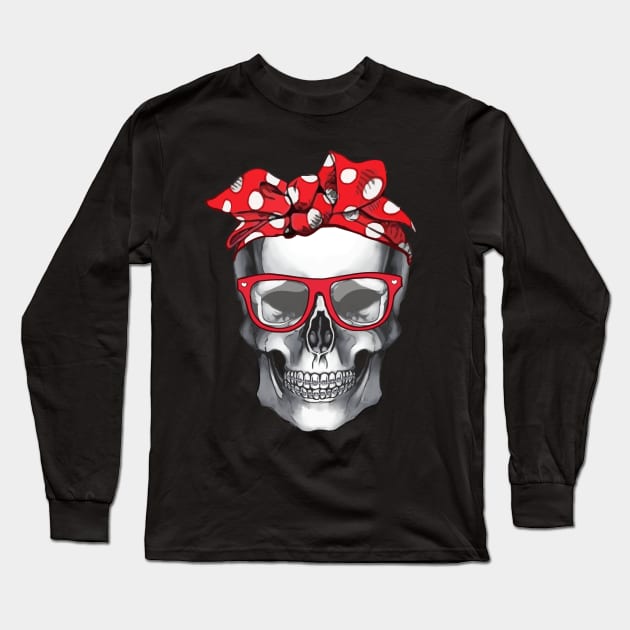 Skull human anatomy nerd red glasses tooth brace Long Sleeve T-Shirt by Collagedream